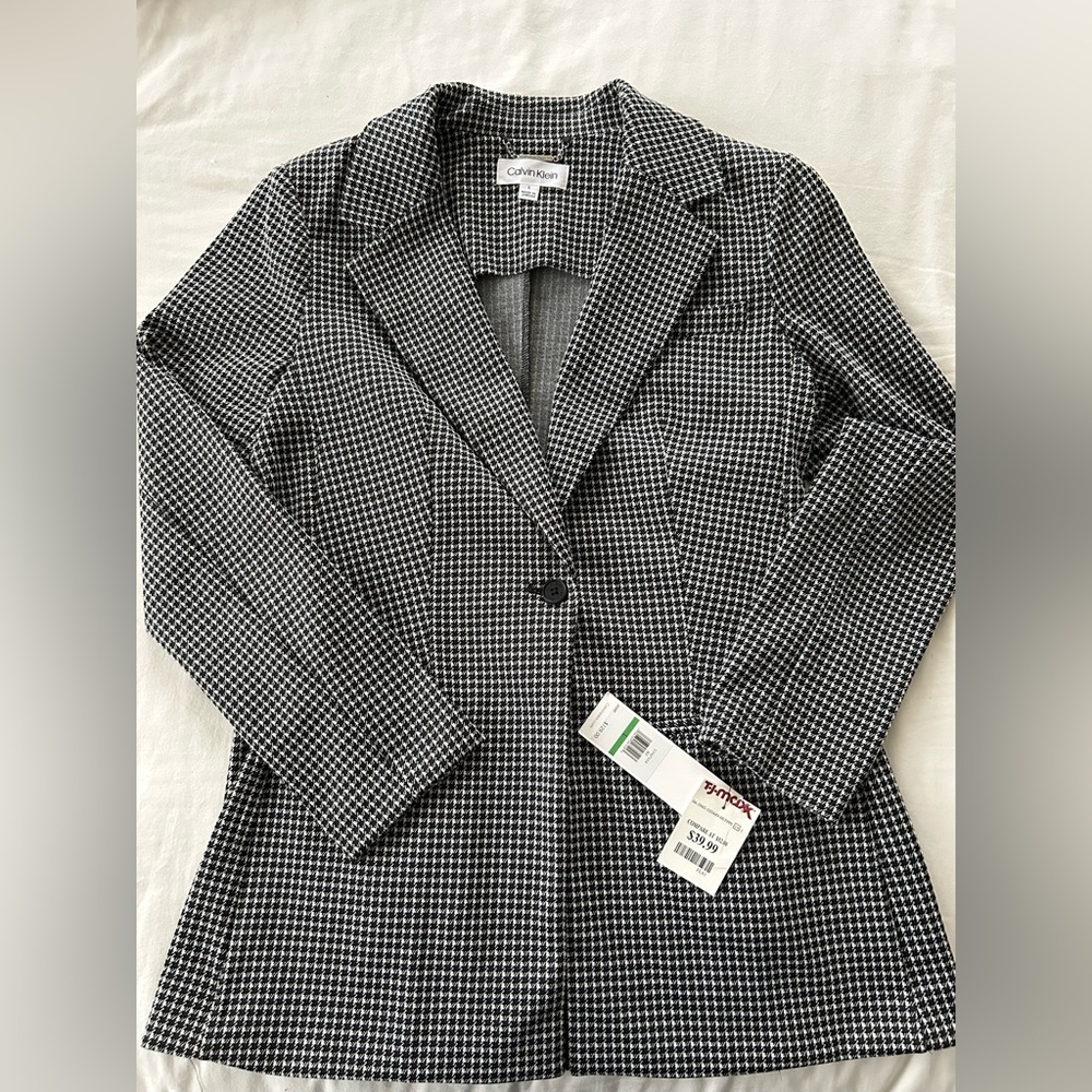 Calvin Klein Black & White Houndstooth Blazer - Picture 2 of 2